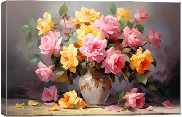A vase of flowers on a table Canvas Print by Picture Wizard