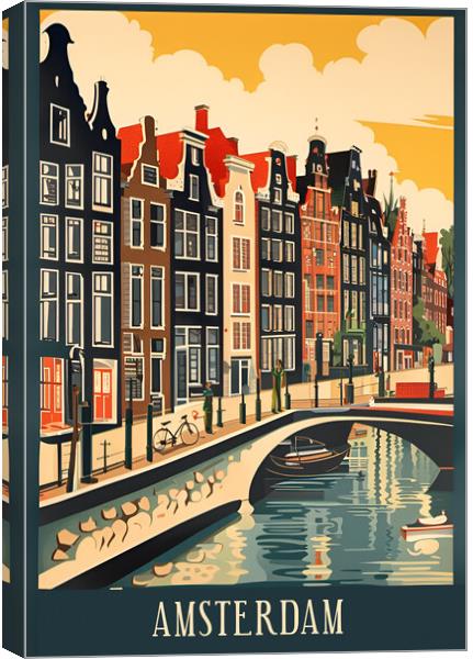 Amsterdam Vintage Travel Poster   Canvas Print by Picture Wizard
