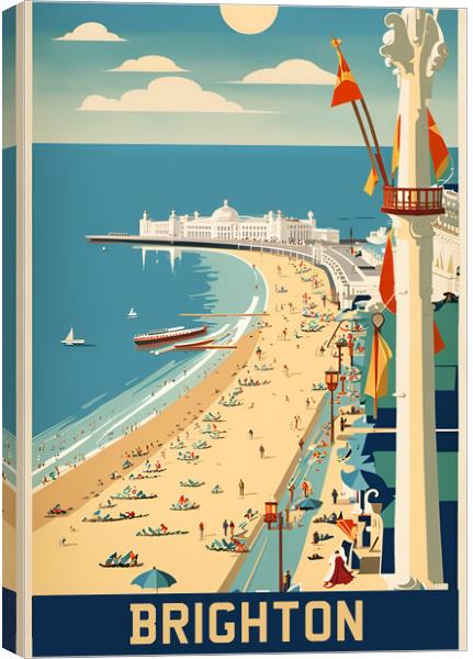 Brighton Vintage Travel Poster   Canvas Print by Picture Wizard
