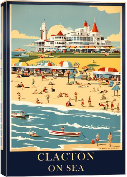 Clacton On Sea Vintage Travel Poster   Canvas Print by Picture Wizard