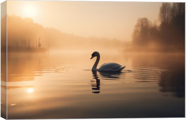 Swan in the Mist Canvas Print by Picture Wizard