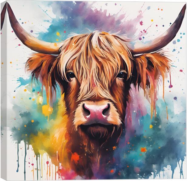 Highland Cow Ink Splat Canvas Print by Picture Wizard