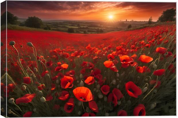 Poppy Field Sunrise Canvas Print by Picture Wizard