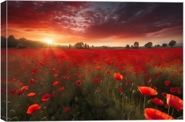 Poppy Field Sunrise Canvas Print by Picture Wizard