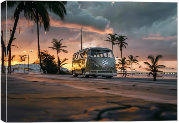VW Camper Van Sunset Canvas Print by Picture Wizard