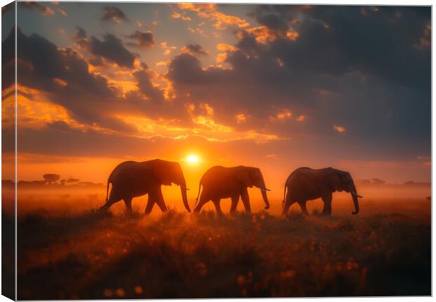 Sunset Safari Elephants Canvas Print by Picture Wizard