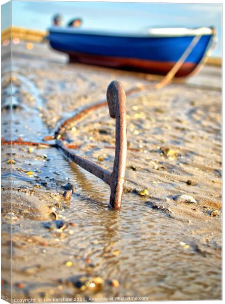 Lindisfarne anchored boat Canvas Print by Lee Kershaw