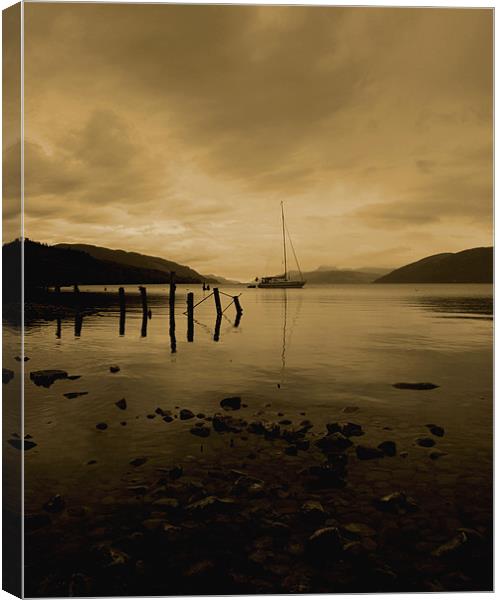 boat on loch ness at night Canvas Print by john maclean