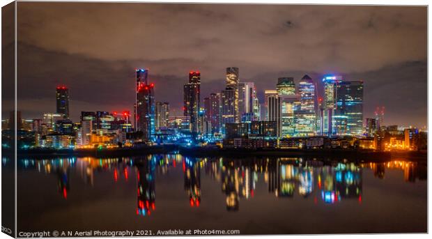 Canary Wharf at night Canvas Print by A N Aerial Photography