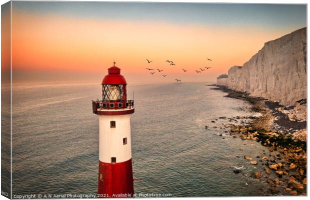 Beachy Head lighthouse at sunrise Canvas Print by A N Aerial Photography