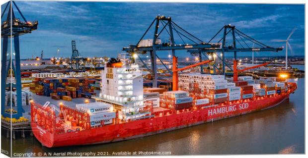 Container Ship at Tilbury Docks Canvas Print by A N Aerial Photography
