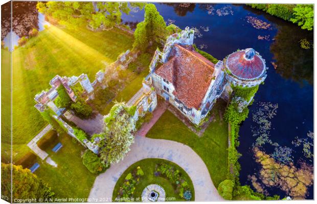 Scotney Castle at sunrise Canvas Print by A N Aerial Photography