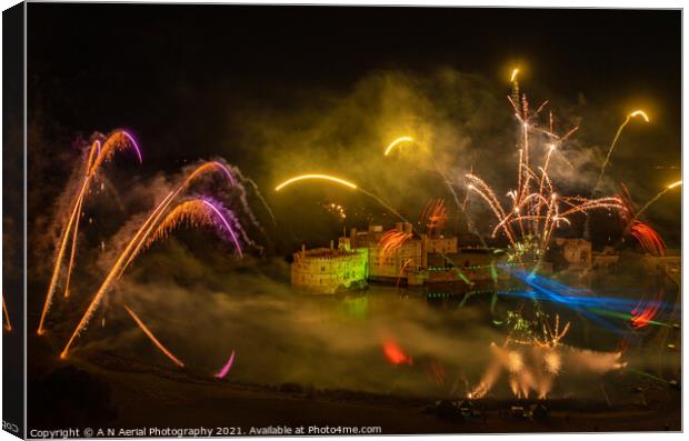 Leeds Castle fireworks display Canvas Print by A N Aerial Photography