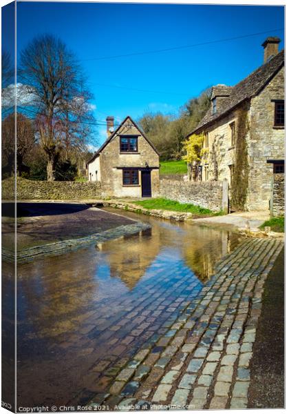 Duntisbourne Leer, Cotswolds cottages by the ford Canvas Print by Chris Rose