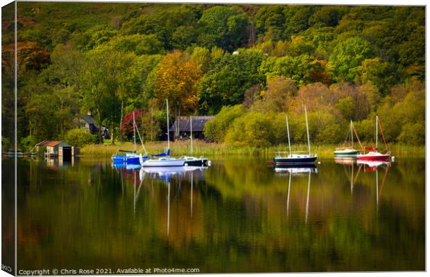 Coniston Water on a tranquil early autumn morning Canvas Print by Chris Rose