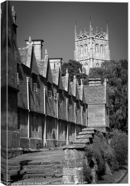 Chipping Campden, Almshouses and church  Canvas Print by Chris Rose