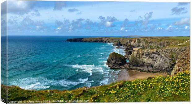 Bedruthan Steps cliffs, Cornwall Canvas Print by Chris Rose