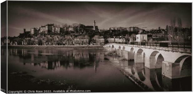Chinon town and chateau seen across the river Canvas Print by Chris Rose