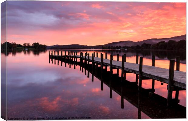 Serene Sunset Reflected on Coniston Water Canvas Print by Steven Nokes