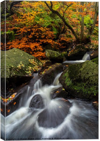 Enchanting Autumnal Waterfall in Padley Gorge Canvas Print by Steven Nokes