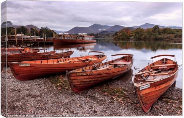 Serene Boats on Derwent Water Canvas Print by Steven Nokes