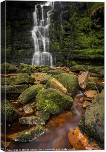 Majestic Waterfall in the Heart of Bleaklow Canvas Print by Steven Nokes