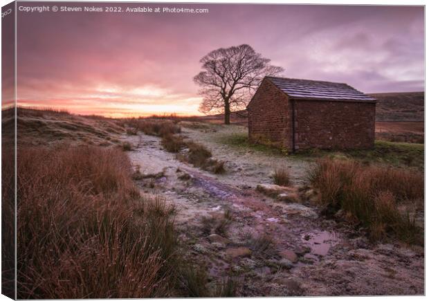Majestic Sunrise at Wildboarclough Barn Canvas Print by Steven Nokes