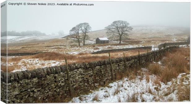 Wintery scene at Wildboarclough, Cheshire, UK Canvas Print by Steven Nokes