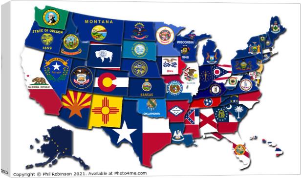 USA Flag Map 1 Canvas Print by Phil Robinson