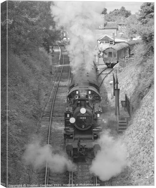 Engine 41312 pulls away from Alresford Station Canvas Print by Stephen Coughlan