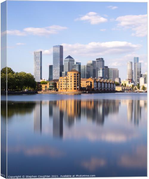 Canary Wharf from Greenland Dock Canvas Print by Stephen Coughlan