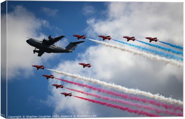 Airbus A400M & RAF Red Arrows Canvas Print by Stephen Coughlan