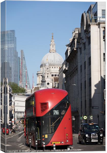 London bus & taxi in front of St Pauls Cathedral Canvas Print by Stephen Coughlan
