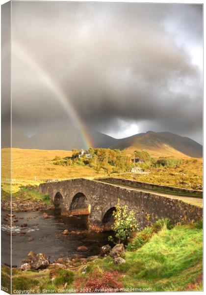 Rainbow over Sligachan Bridge Canvas Print by Simon Connellan