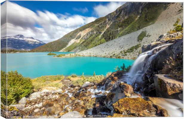 Glacier Waterfall Turquoise Lake Canvas Print by Pierre Leclerc Photography
