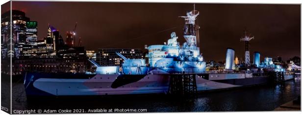 HMS Belfast | London | By Night Canvas Print by Adam Cooke