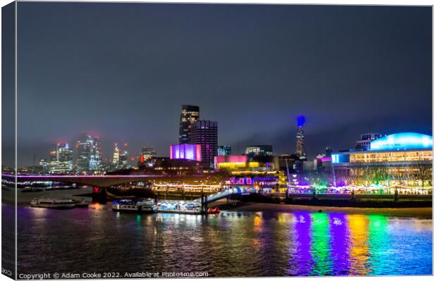 Southbank | London By Night Canvas Print by Adam Cooke