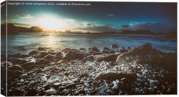 Majestic Sunset on White Rocky Beach Canvas Print by Arnie Livingston