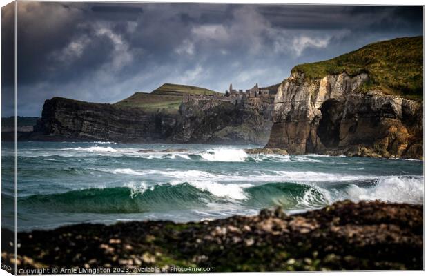 Majestic Ruins of Dunluce Overlooking the Ocean Canvas Print by Arnie Livingston