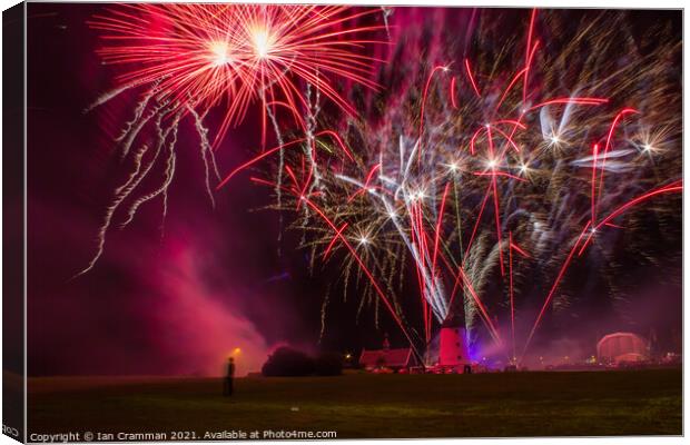 Fireworks over Lytham Windmill Canvas Print by Ian Cramman