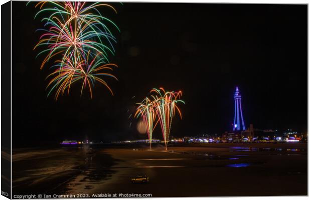 Fireworks over Blackpool Tower Canvas Print by Ian Cramman