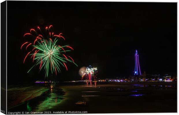 Fireworks over the beach at Blackpool Canvas Print by Ian Cramman