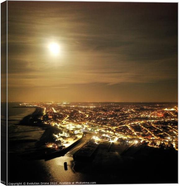 Full Moon over Whitstable Harbour Canvas Print by Evolution Drone