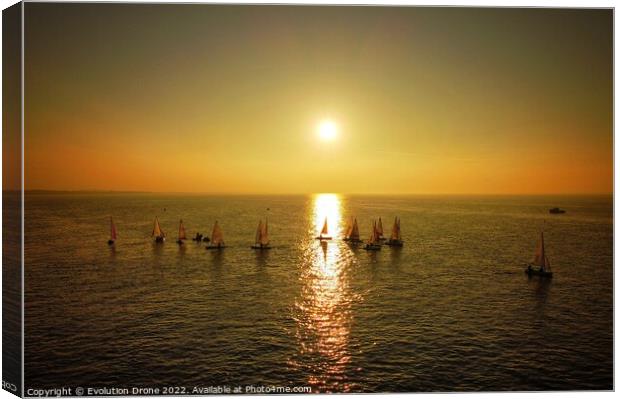 Sailing Dinghies at Sunset Canvas Print by Evolution Drone