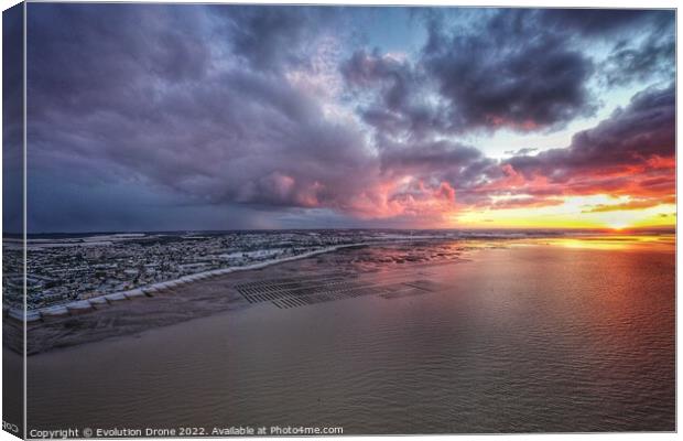 Whitstable Bay snow sunset Canvas Print by Evolution Drone