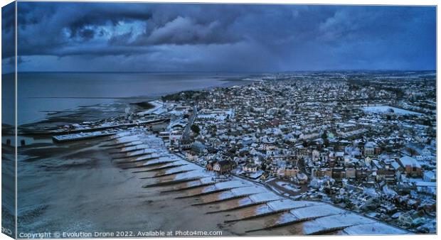 Snowy Reeve's beach, Whitstable  Canvas Print by Evolution Drone