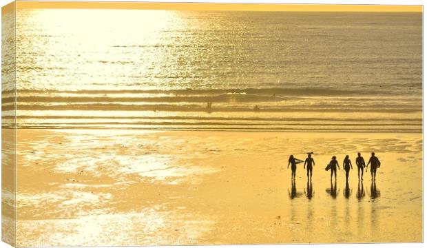 Fistral Sunset Surfers Canvas Print by Roy Curtis