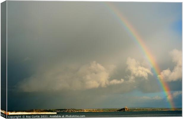  Rainbow over Mount's Bay Canvas Print by Roy Curtis