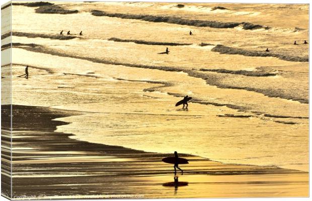Fistral Surf Silhouettes Canvas Print by Roy Curtis
