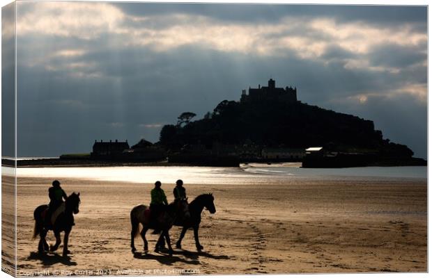 Horse Riders on Marazion Beach Canvas Print by Roy Curtis